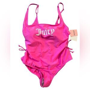 Juicy Couture One Piece Lace Up Bathing Suit New Pink L